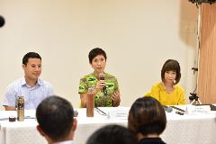 (From left) Minister Desmond Lee, Minister Josephine Teo and SMS Dr Amy Khor addressing the media during the Joint-Ministerial media conference on Marriage and Parenthood at My First Skool.