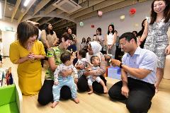 Minister Teo, Minister Lee and SMS Dr Amy Khor playing with the children at My First Skool’s infant care.
